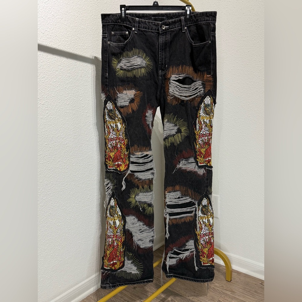 Who Decides War All Over Embroidery Denim Jeans